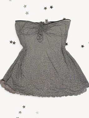 Vintage Strapless Mesh Grey Leopard Print Top
